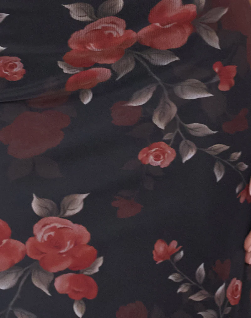 Nori Midi Dress in Watercolour Rose Black - Image 6