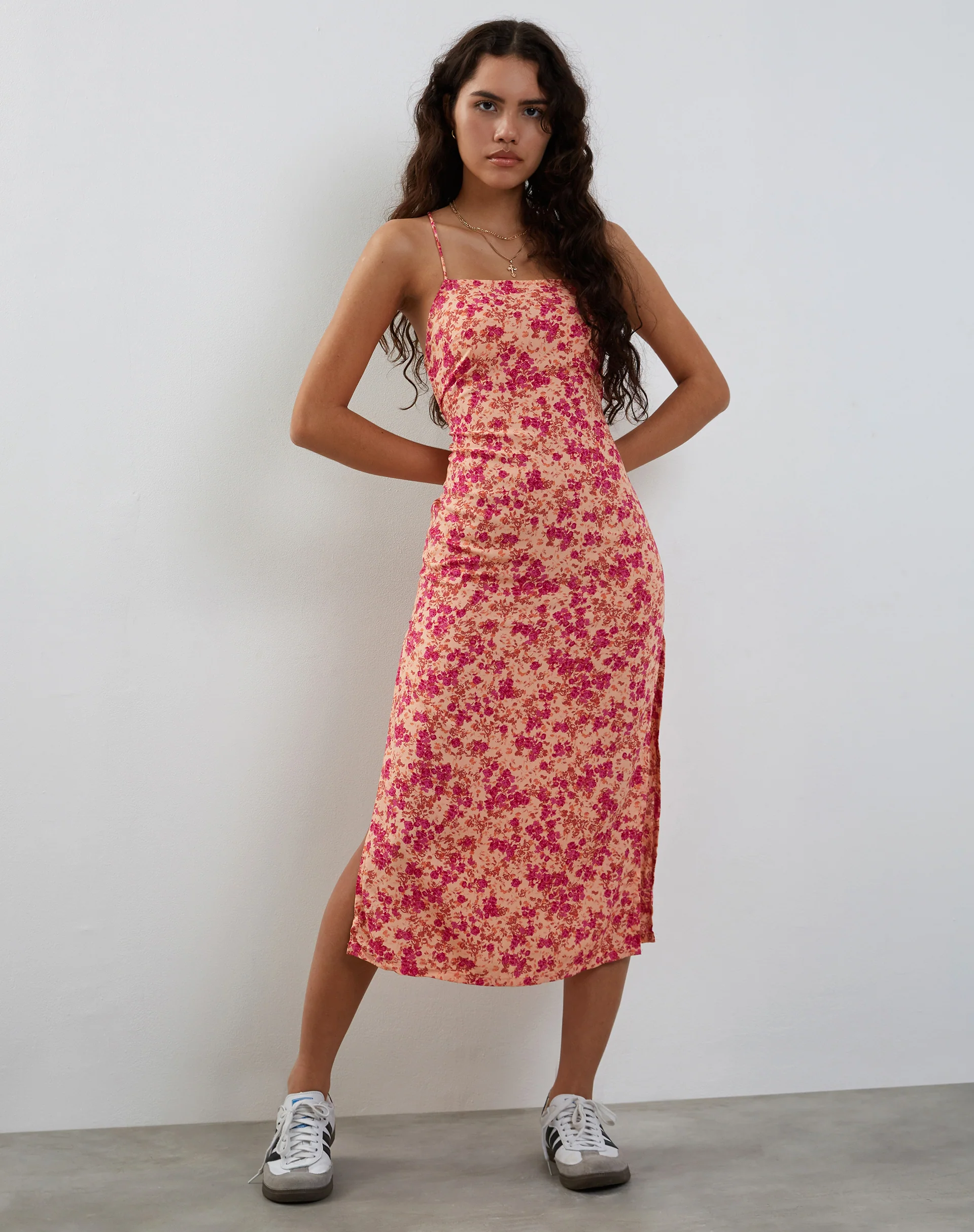 Nosita Midi Dress in Wild Dark Flower Cantaloupe - Image 3