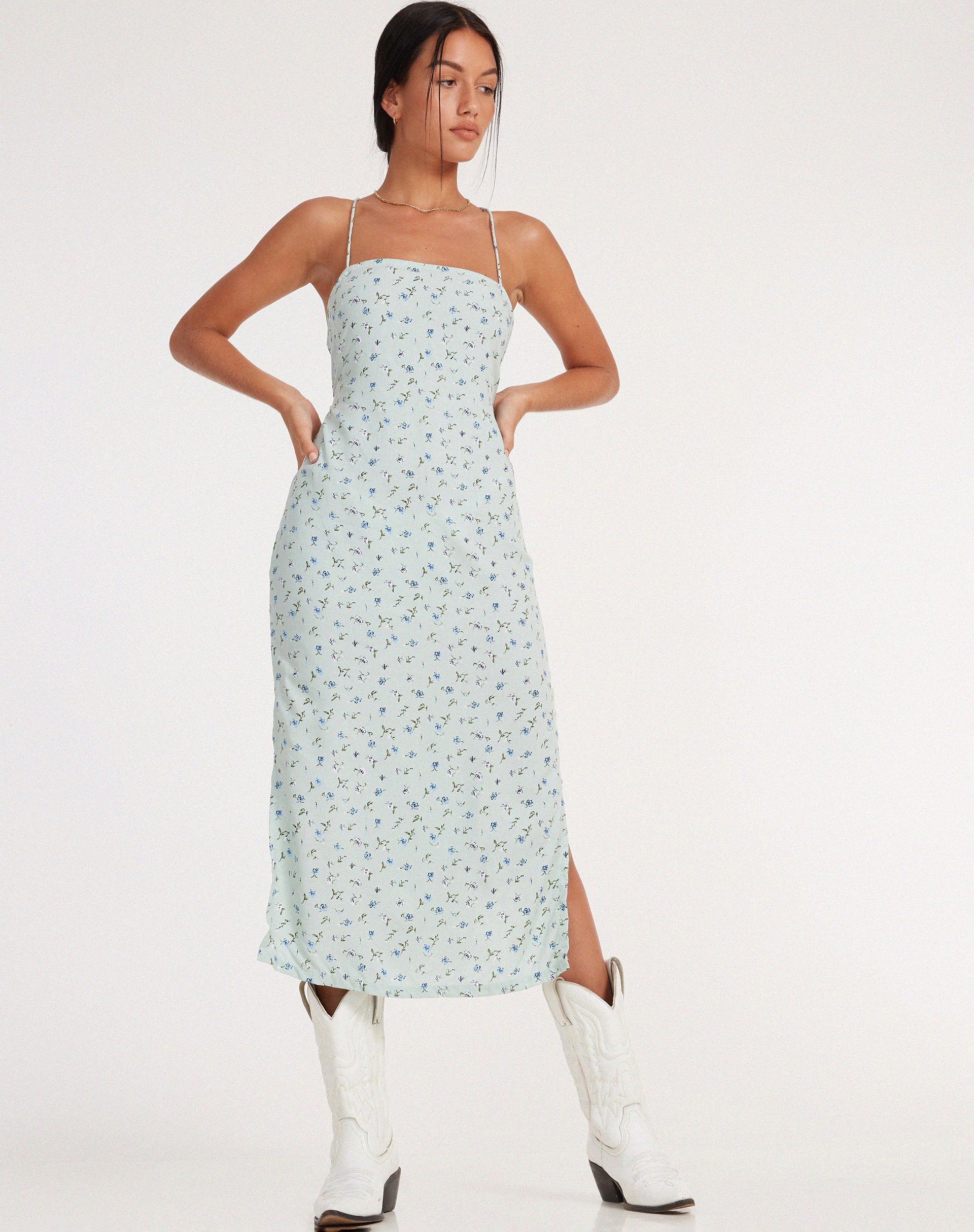 Nosita Midi Dress in Pretty Petal Green - Image 2