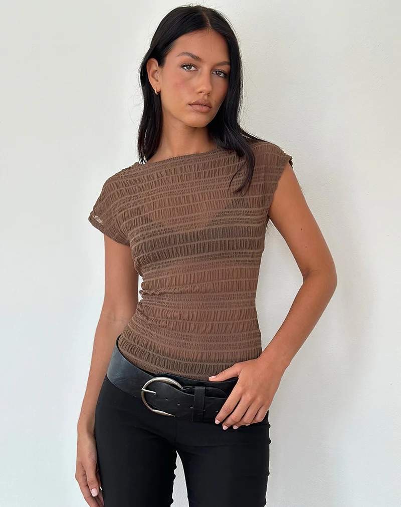 Nova Ruched Top in Mesh Chocolate - Image 5