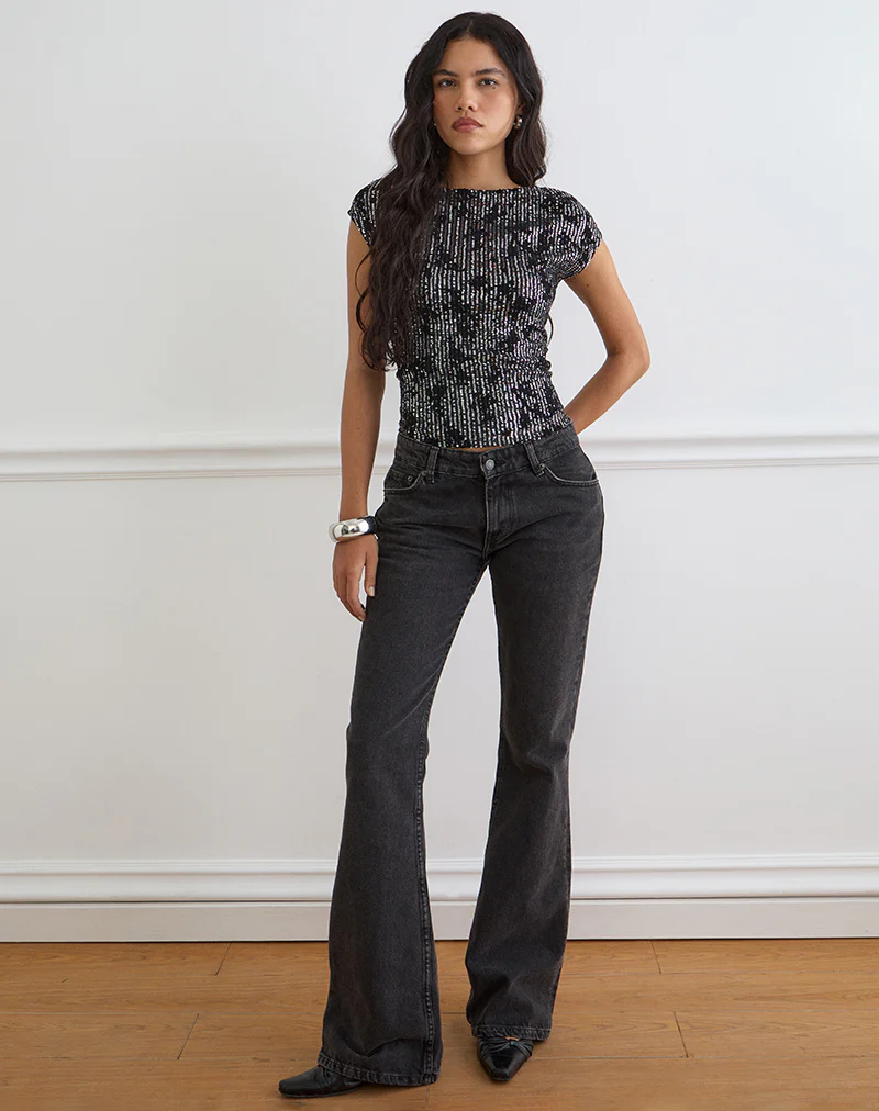 Nova Top in Floral Sequin Black - Image 3