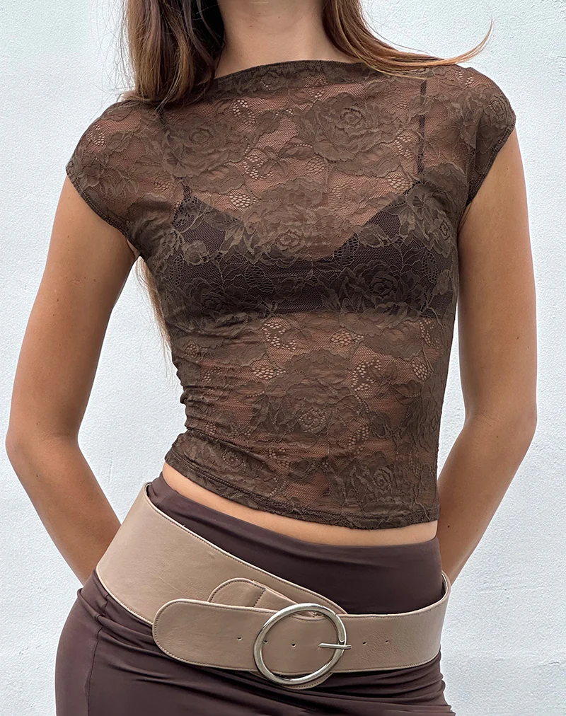Nova Unlined Lace Top in Dark Brown - Image 2