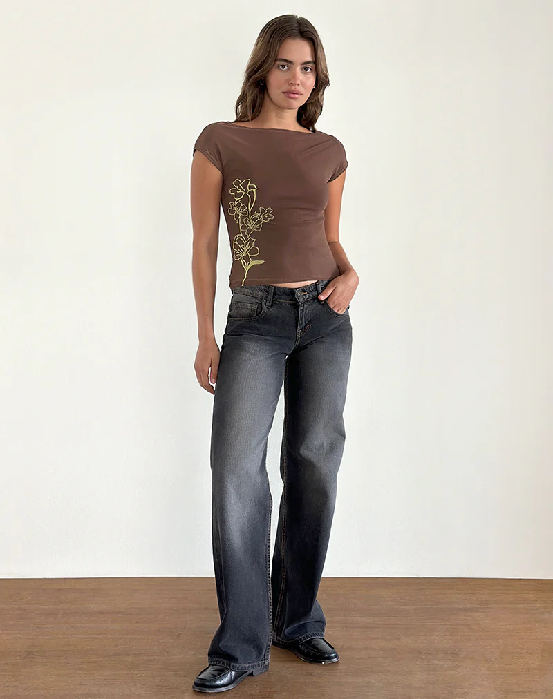 Nova Top in Mono Flower Flock Brown - Image 3