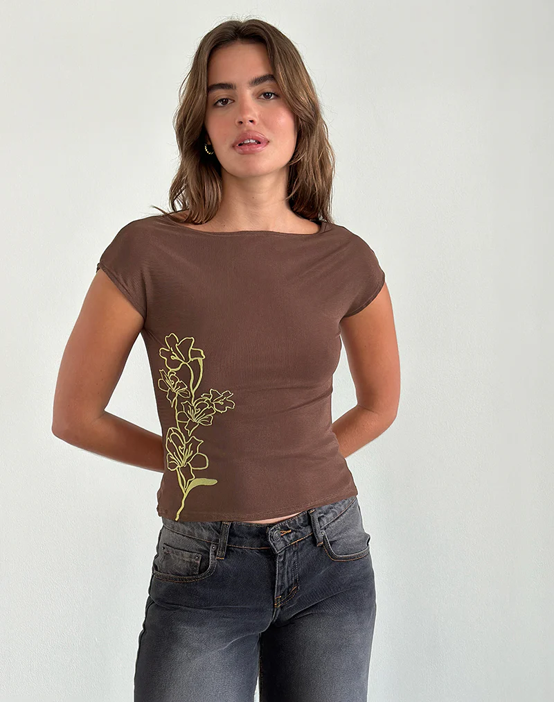 Nova Top in Mono Flower Flock Brown - Image 4