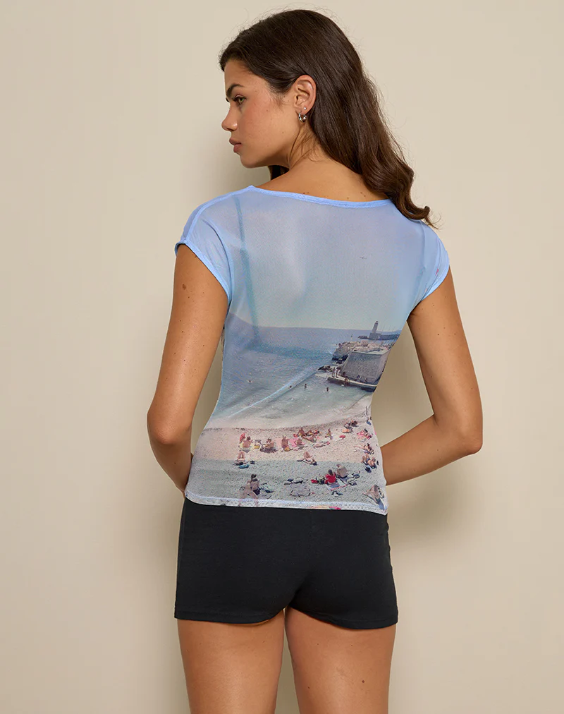 Nova Top in Printed Mesh Cote D'Azur Blue Graphic - Image 5