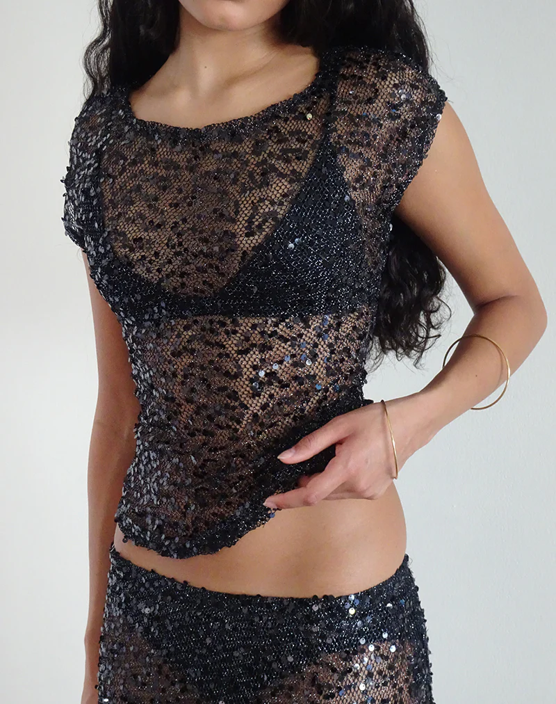 Nova Top in Sequin Mesh Black - Image 2