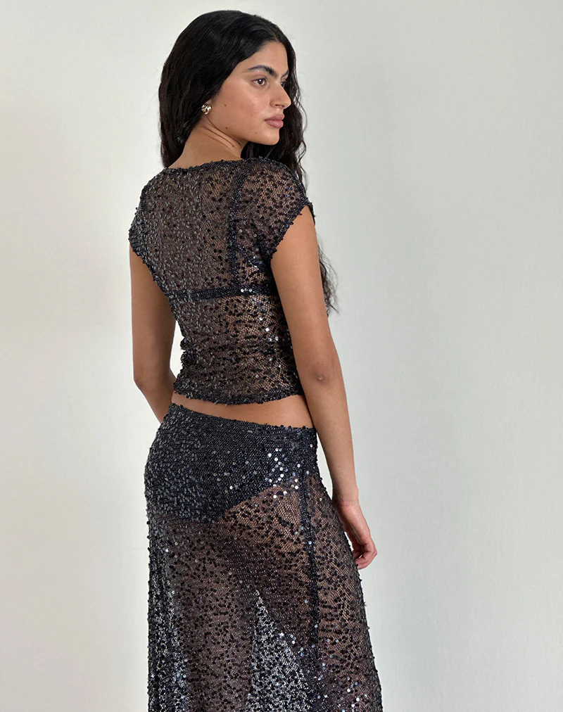 Nova Top in Sequin Mesh Black - Image 3