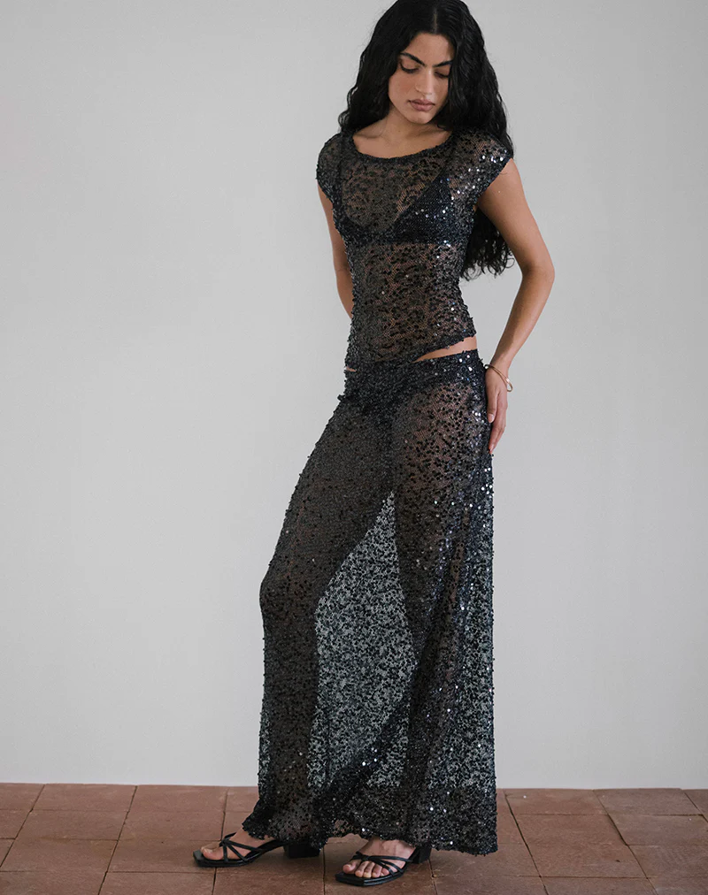 Nova Top in Sequin Mesh Black - Image 4