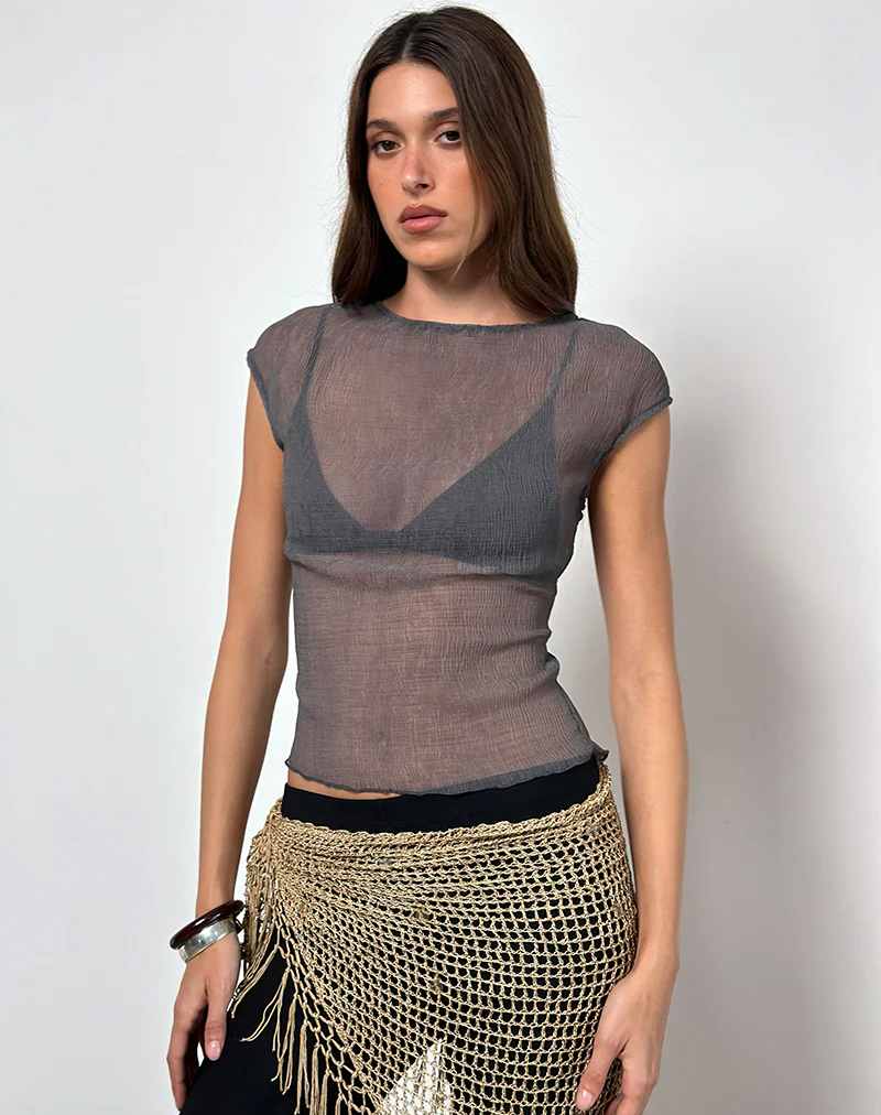 Nova Top in Grey Crinkle Chiffon - Image 5