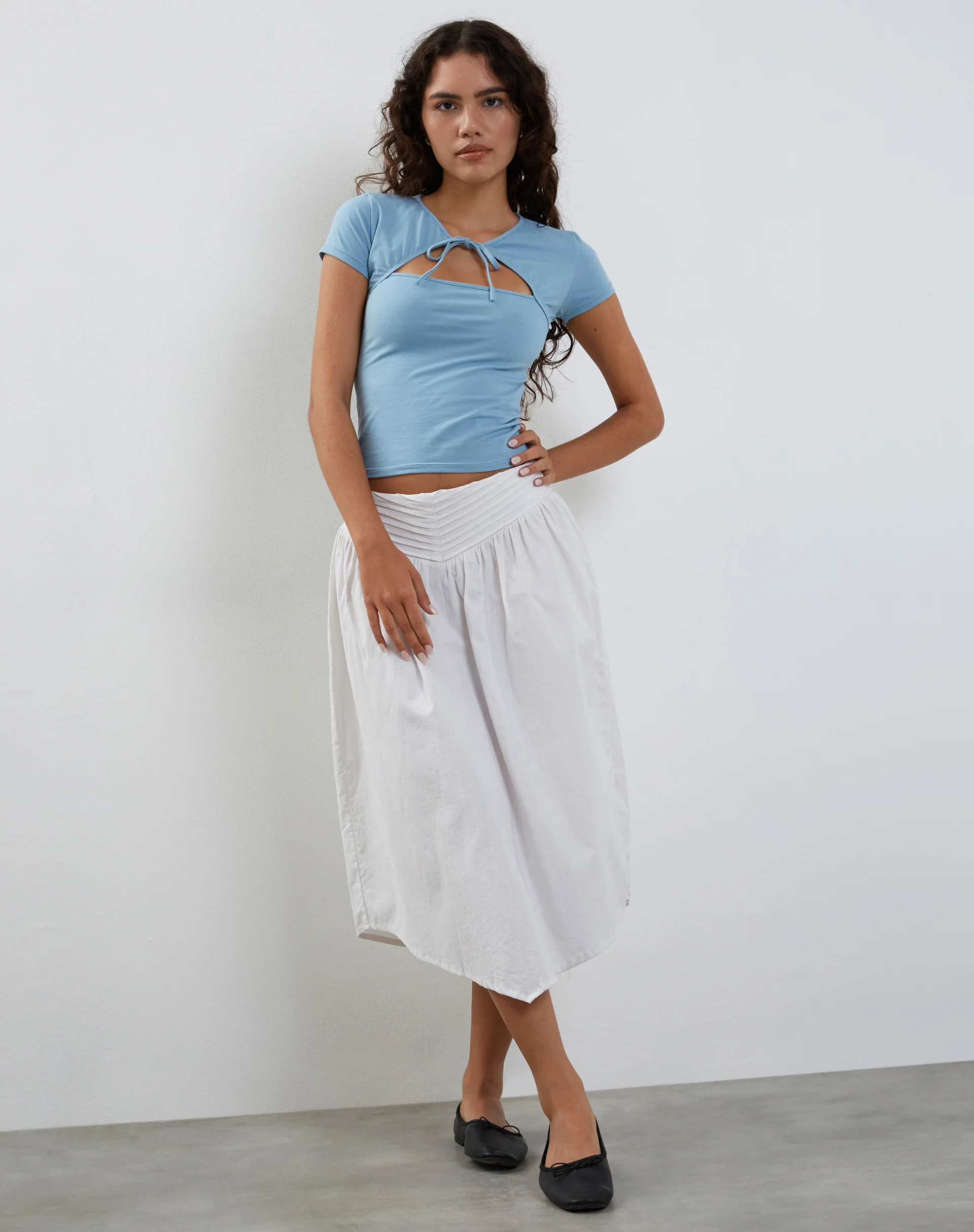 Novalie Tie Front Top in Artic Ice Lycra - Image 2