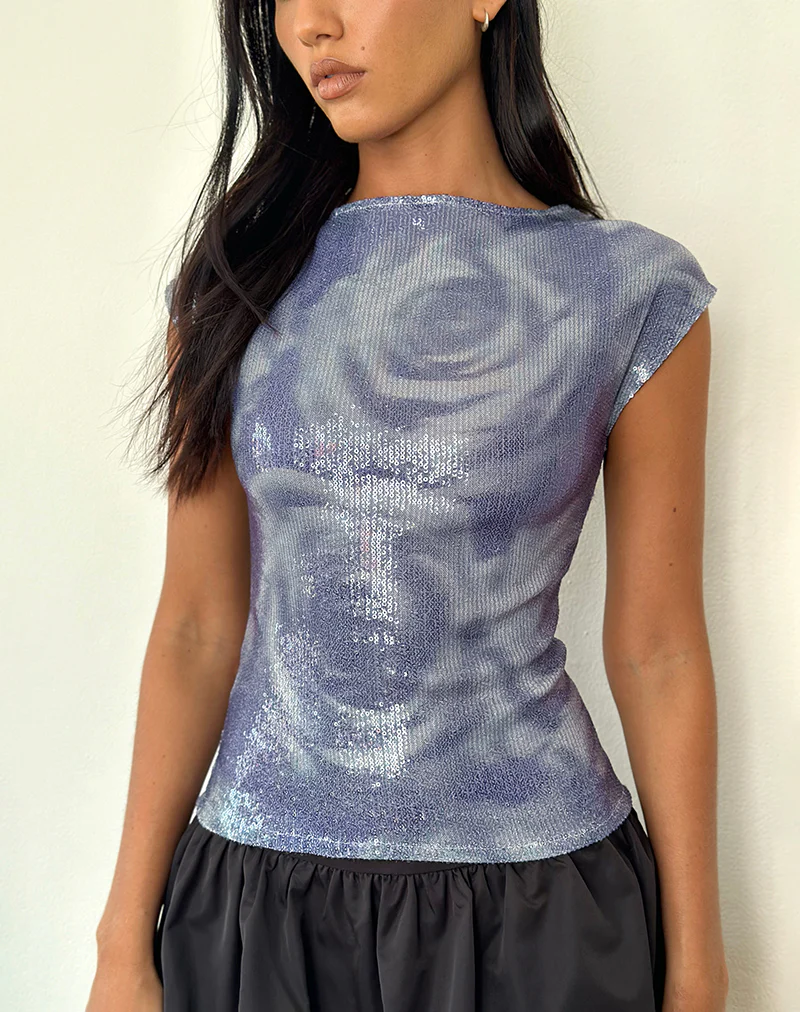 Novaria Top in Sequin Abstract Rose Grey - Image 4