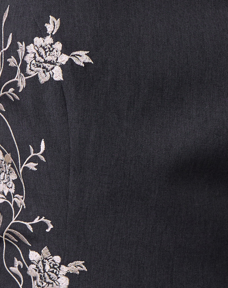 Novin Top in Vine Flower Embroidered Dark Charcoal - Image 5