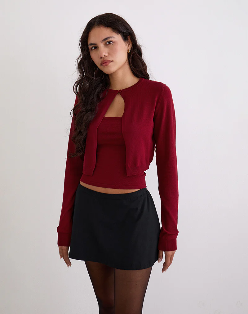 Nuha Cropped Cardigan in Burgundy - Image 2