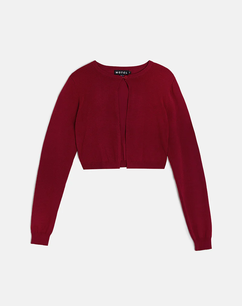 Nuha Cropped Cardigan in Burgundy - Image 4
