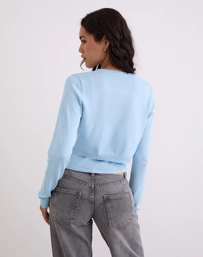 Nuha Ribbed Cropped Cardigan in Blue - Image 5