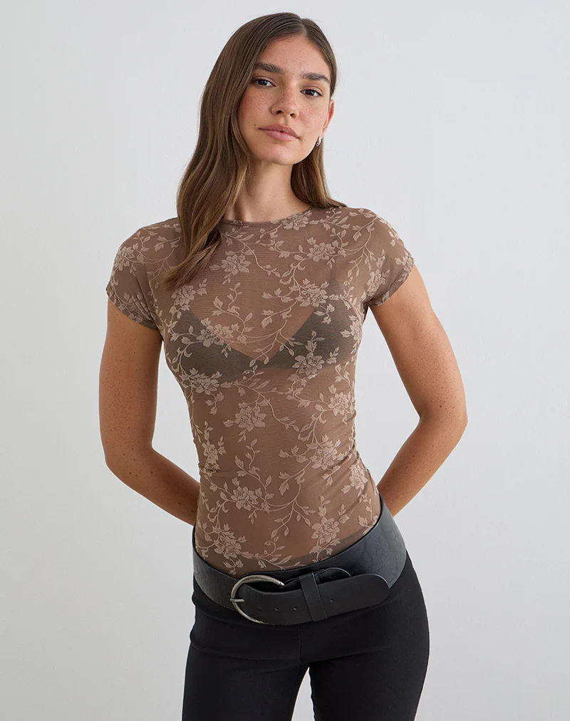 Nuovo Top in Leafy Flock Dark Taupe - Image 2