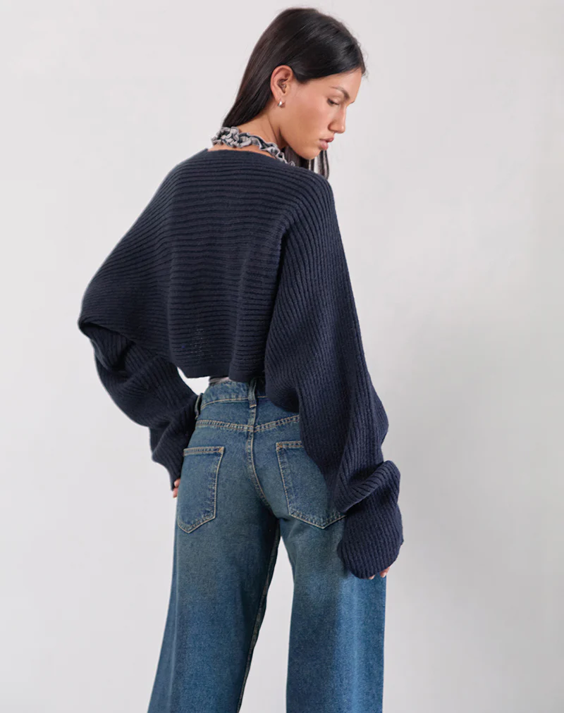 Nuria Shrug in Navy - Image 3
