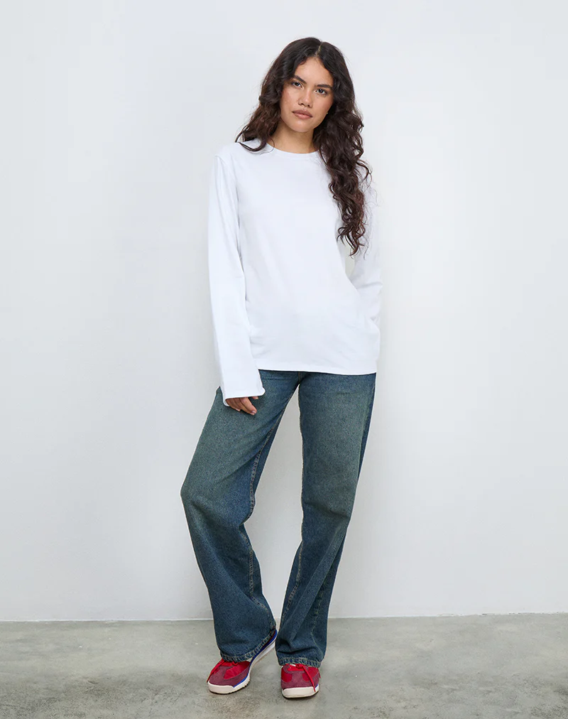 OB Oversized Long Sleeve Tee Top in White - Image 3
