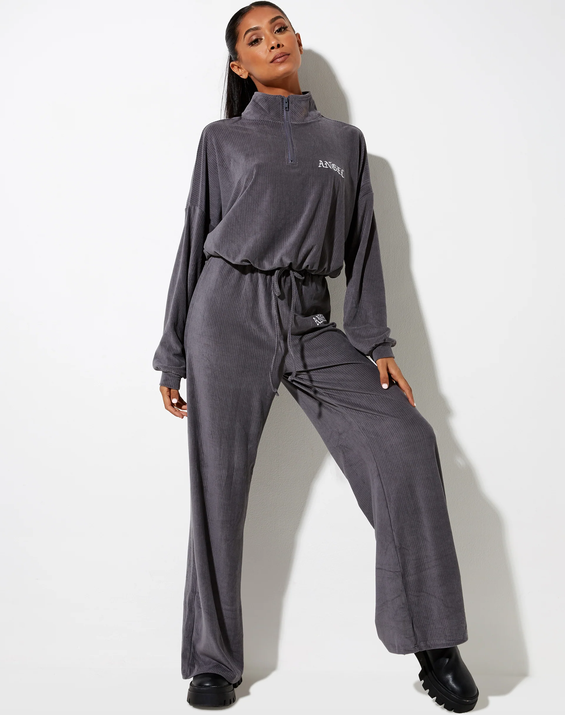 Obeli Trouser in Charcoal Grey 'Angel' Embro - Image 2
