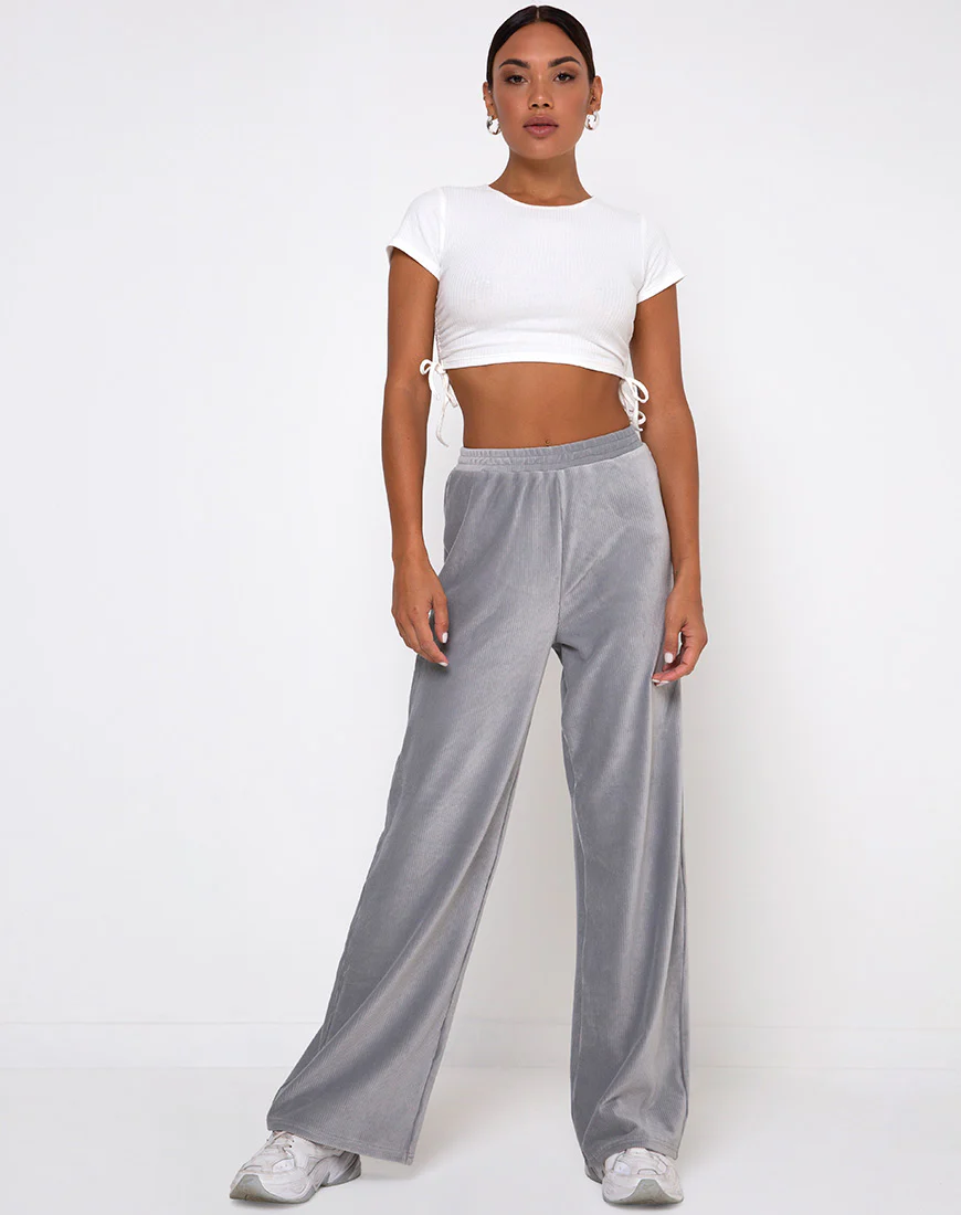 Obeli Trouser in Velvet Rib Grey - Image 3