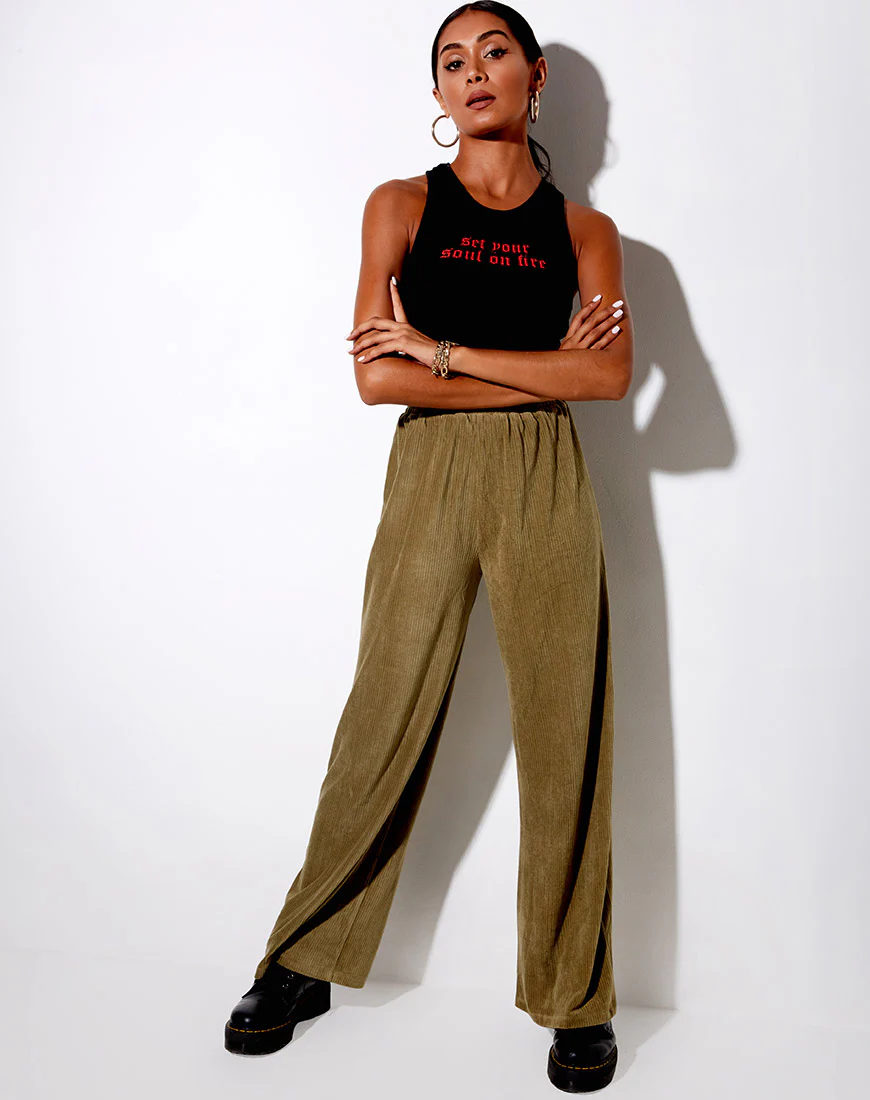 Obeli Trouser in Velvet Rib Khaki - Image 2