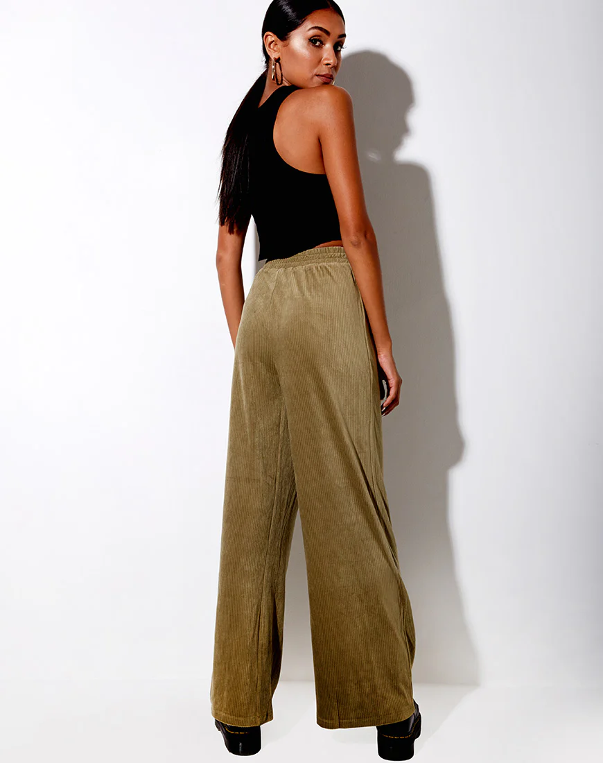Obeli Trouser in Velvet Rib Khaki - Image 4