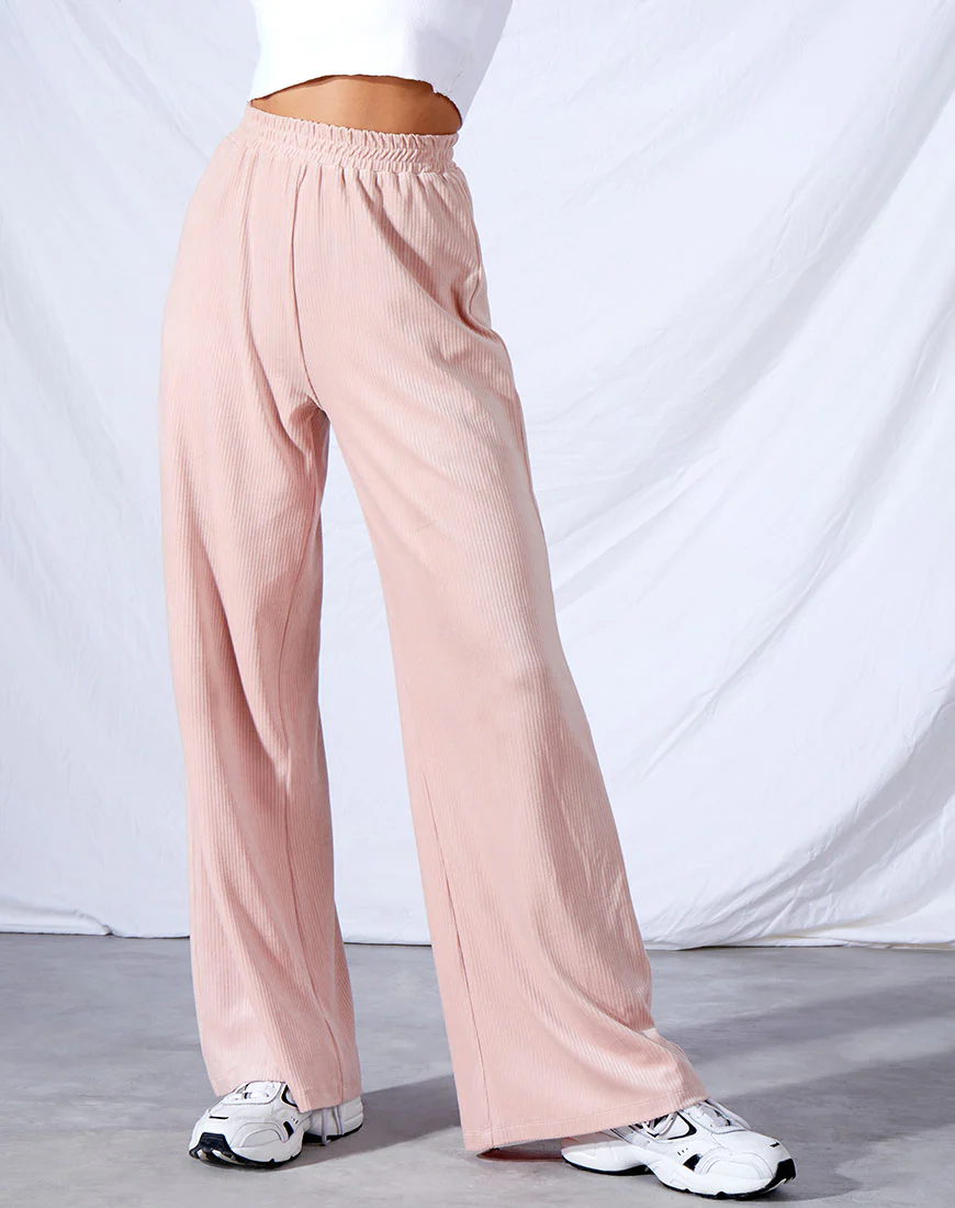 Obeli Trouser in Velvet Rib Light Pink - Image 2