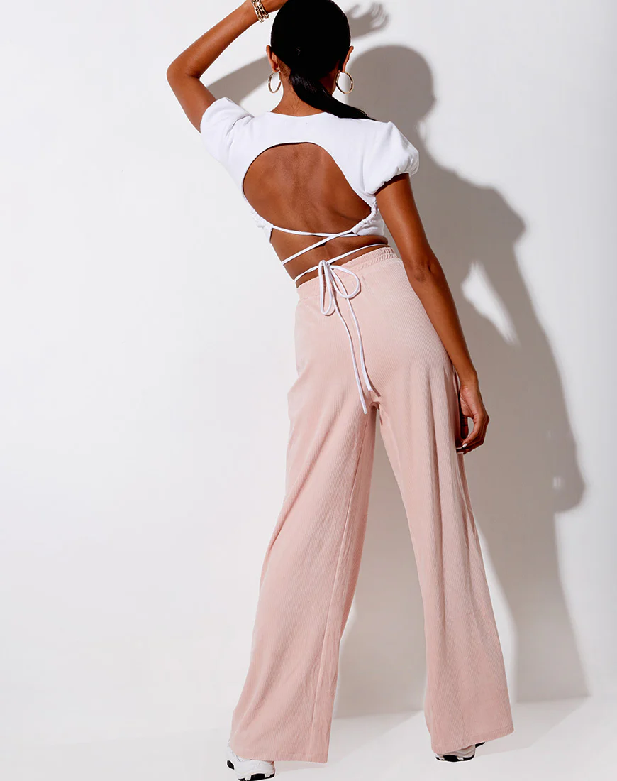 Obeli Trouser in Velvet Rib Light Pink - Image 4