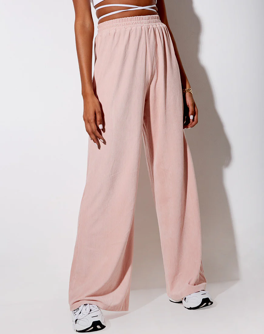 Obeli Trouser in Velvet Rib Light Pink - Image 5