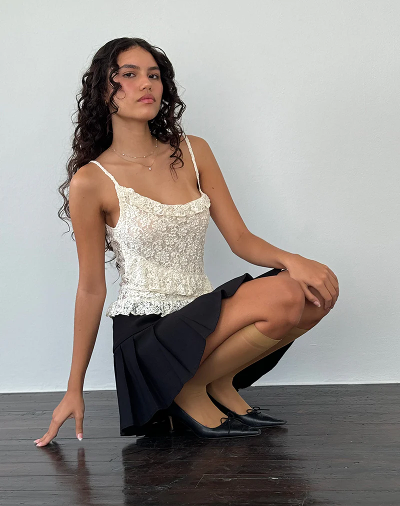 Octavia Asymmetric Cami Top in Lace Ivory - Image 2
