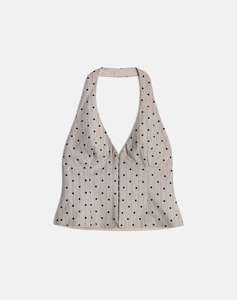 Odin Vest Top in Beige with Polka Pinstripe - Image 4