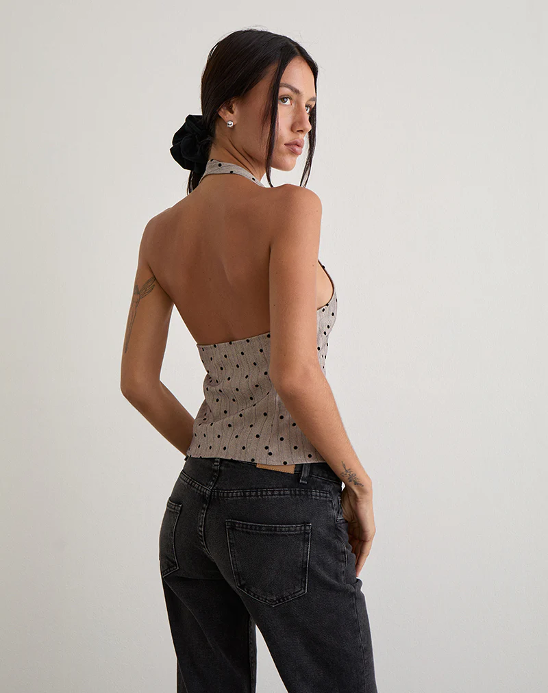 Odin Vest Top in Beige with Polka Pinstripe - Image 6