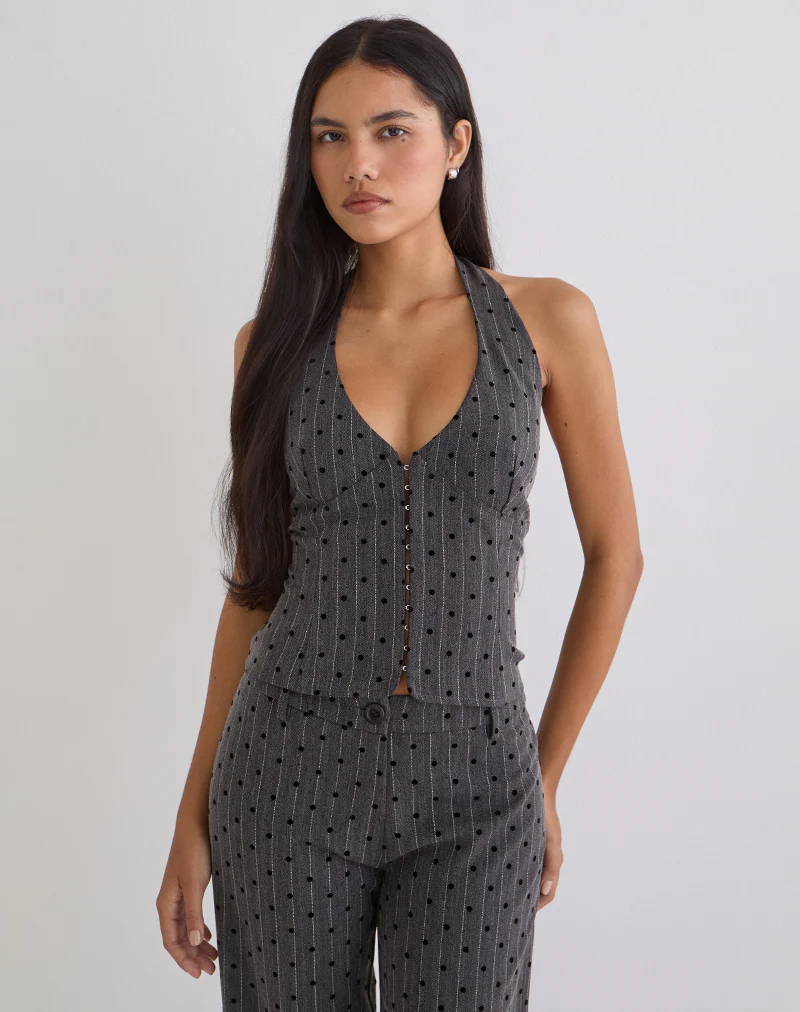 Odin Vest Top in Charcoal with Polka Pinstripe - Image 2