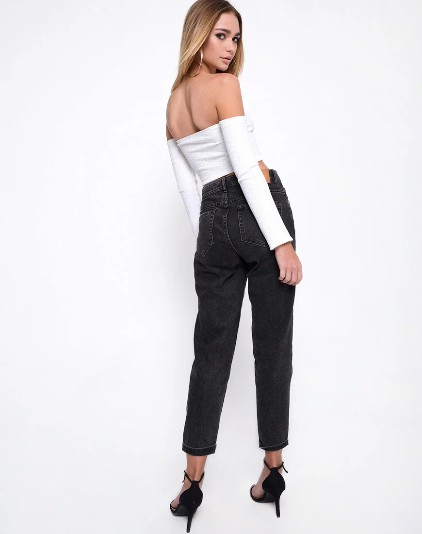 Okie Off The Shoulder Crop Top in Multi Rib Ivory - Image 5