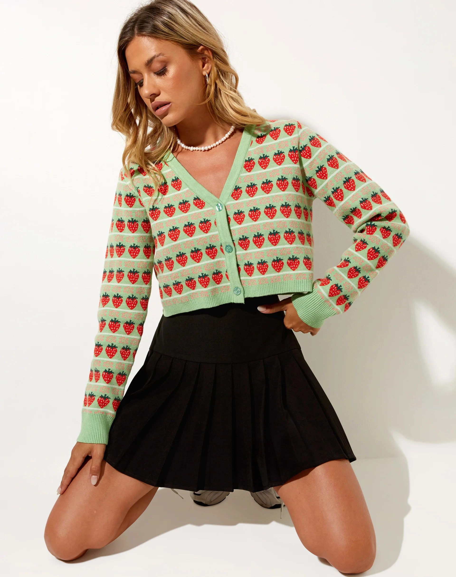 Olina Cardi in Mint String Of Strawberries - Image 2