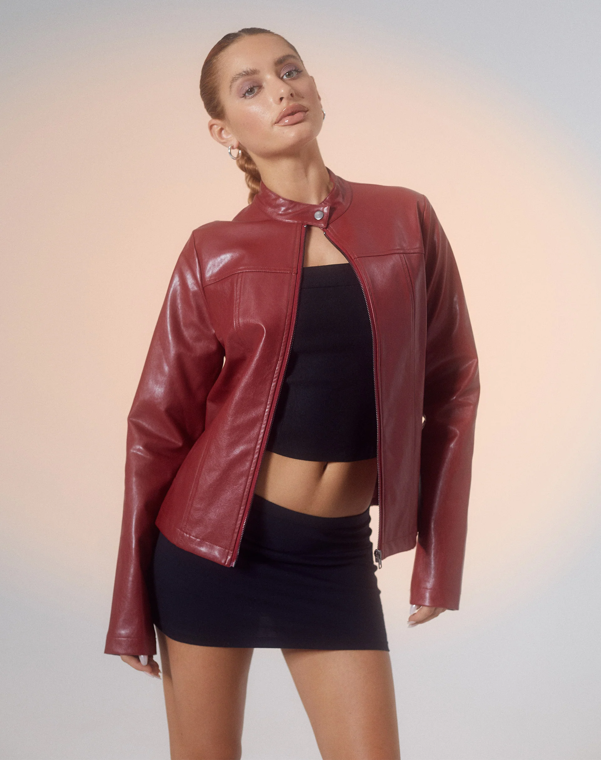 Olivia Jacket in PU Blood Red - Image 5
