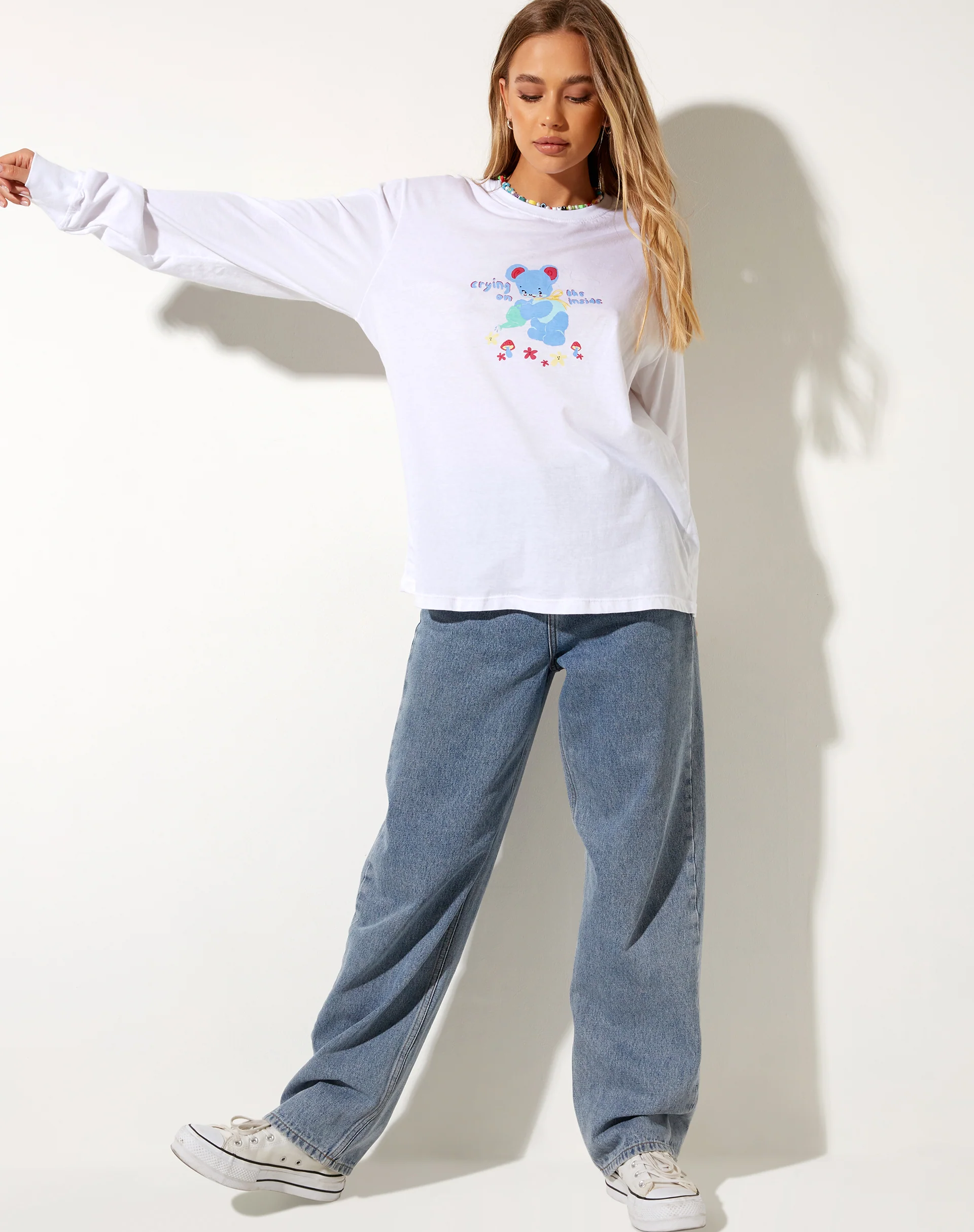 Olivia Long Sleeve Tee in White Crying On The Inside - Image 5