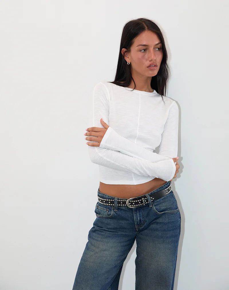 Olson Long Sleeve Top in Slub Ivory - Image 4