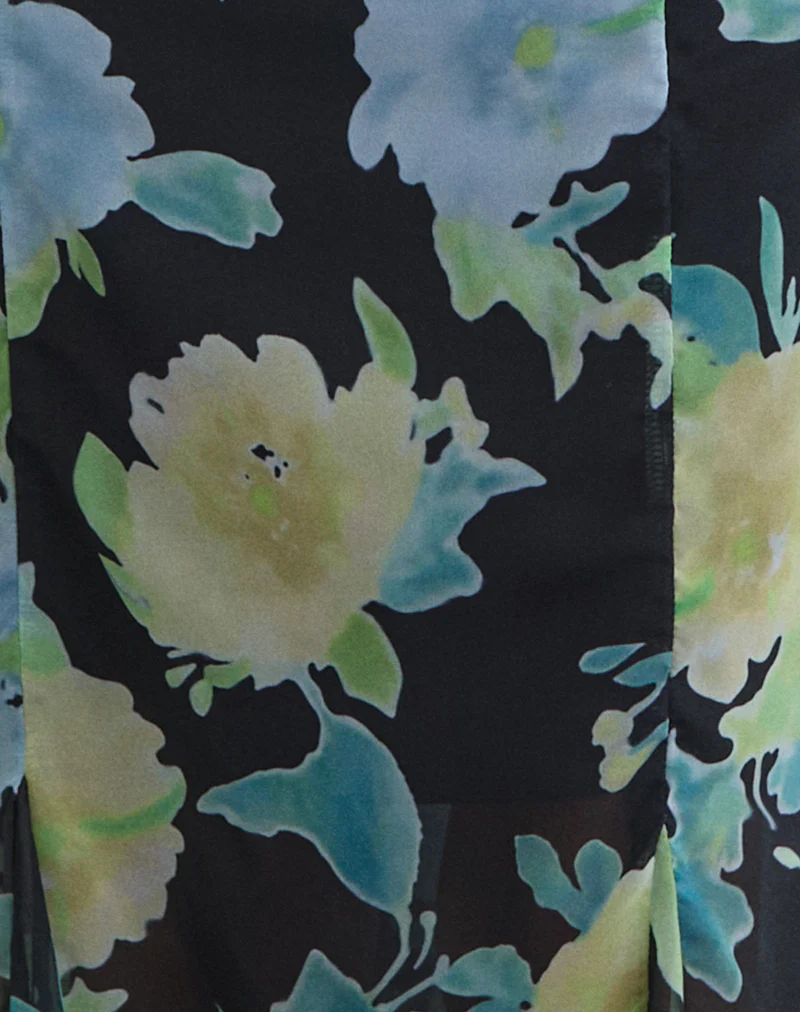 Olydia Midi Dress in Black Chiffon with Crystal Flower Print - Image 6