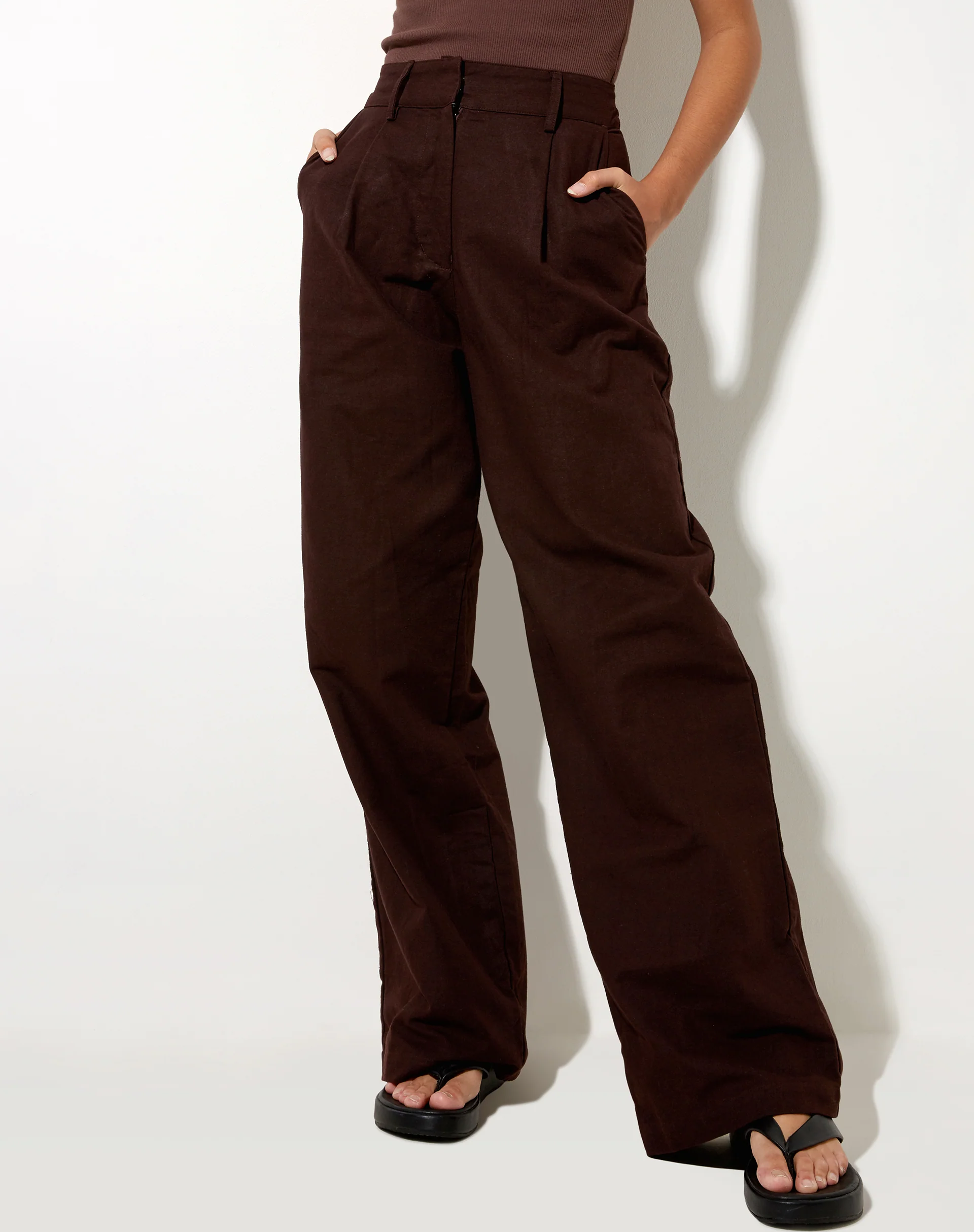 Onfal Wide Leg Trouser in Rami Bitter Chocolate - Image 3