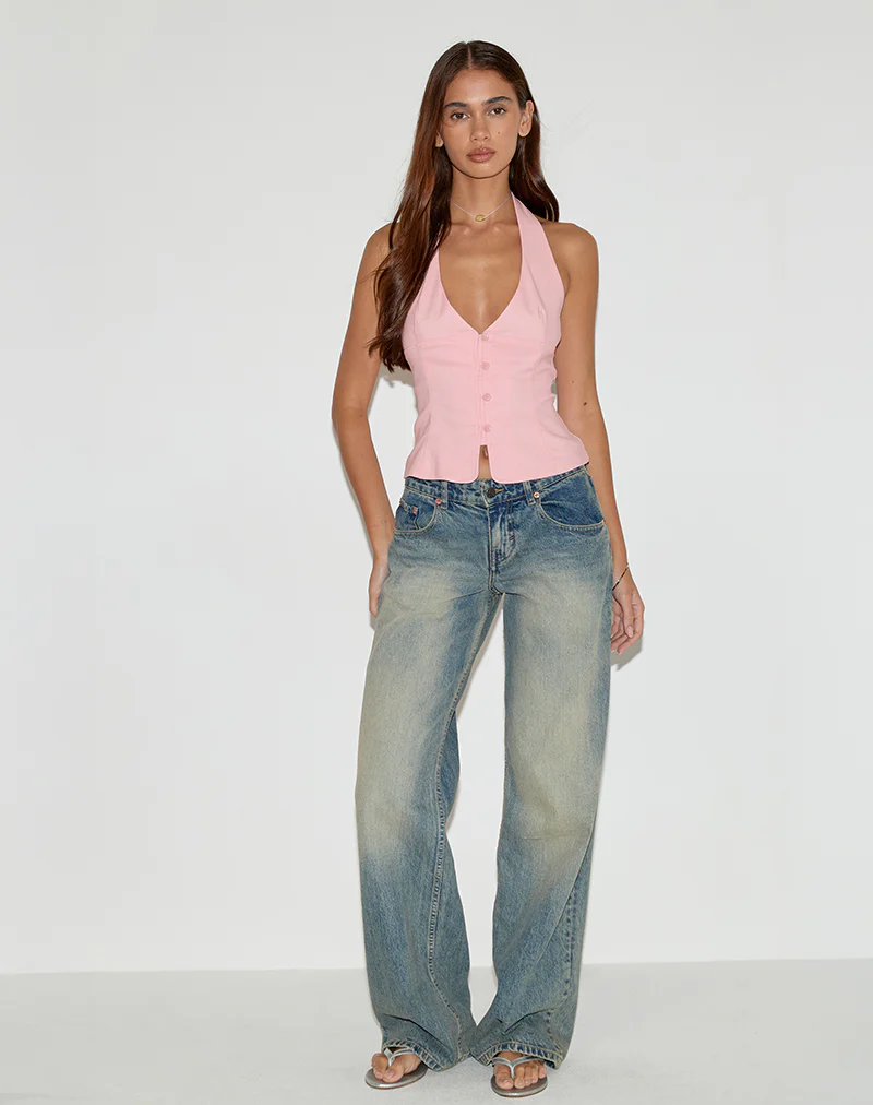 Oorja Halterneck Top in Tailoring Baby Pink - Image 3