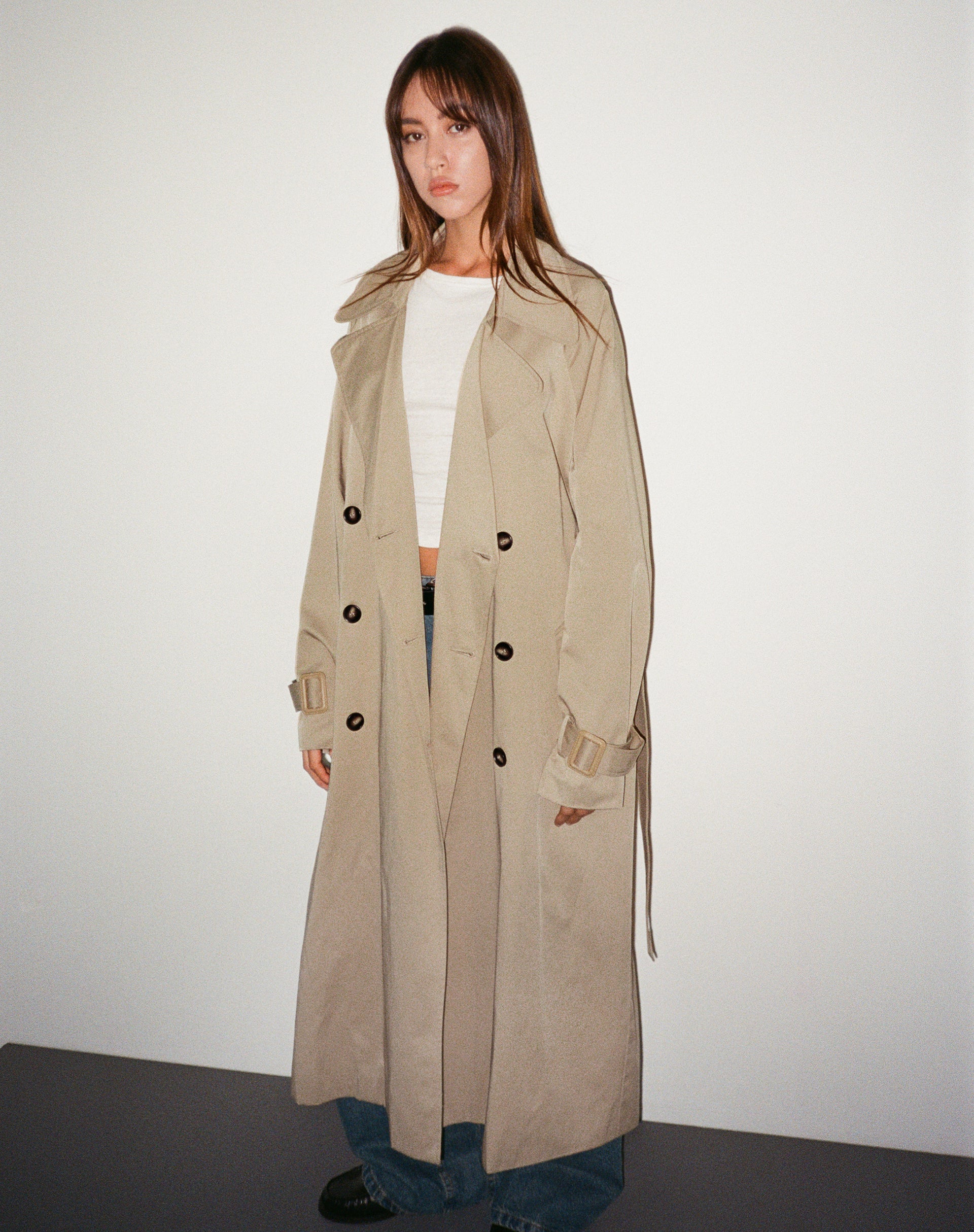 Orcati Double Breasted Trench Coat in Tan - Image 5