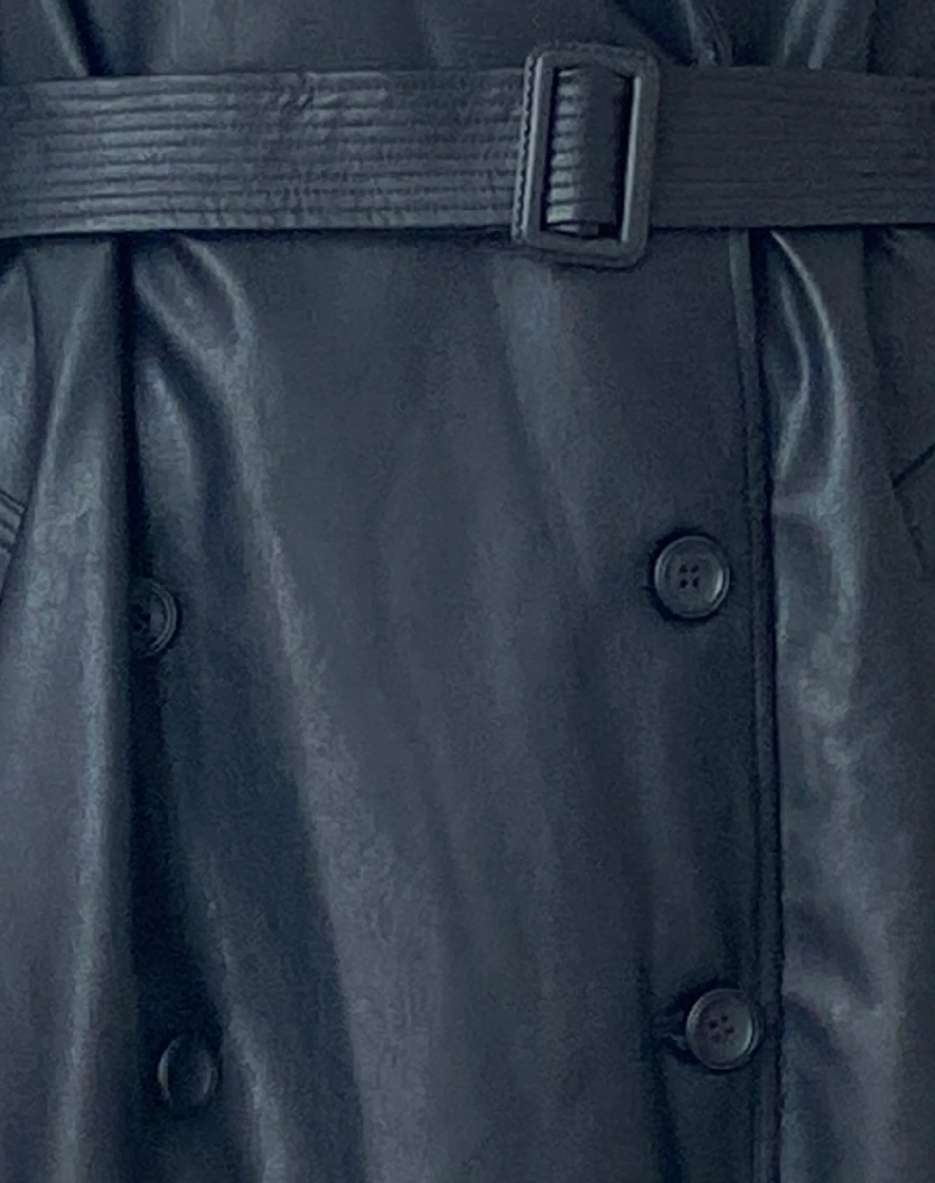 Orcati Double Breasted Trench Coat in Black PU - Image 5