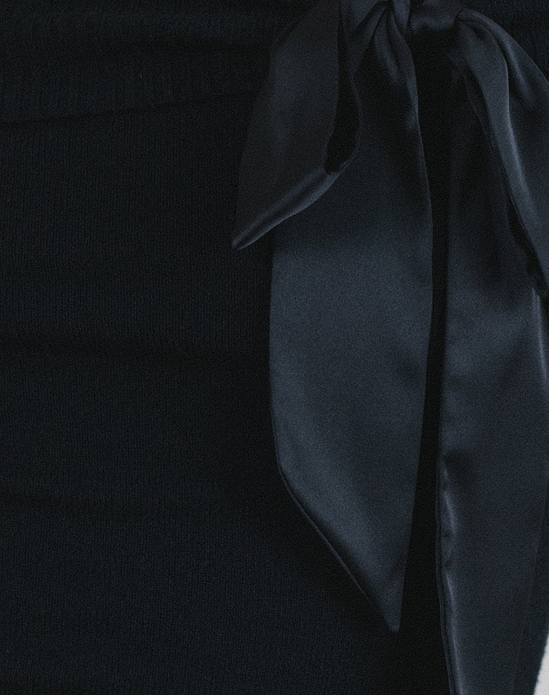 Orianne Bardot Top in Knit Black with Satin Bow - Image 6