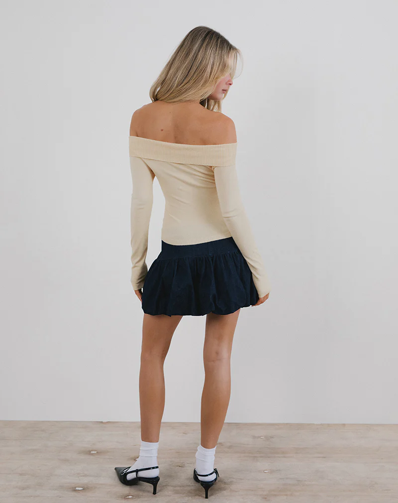 Orianne Long Sleeve Bardot Top in Knit Buttercream - Image 3