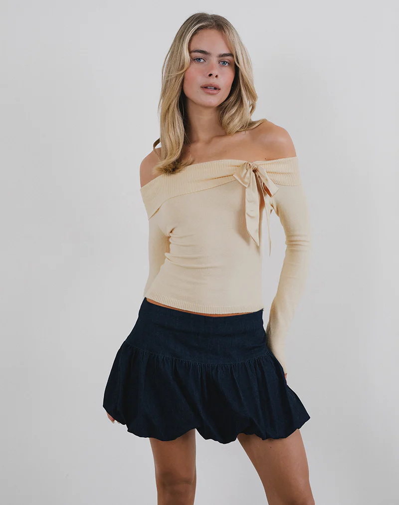 Orianne Long Sleeve Bardot Top in Knit Buttercream - Image 4