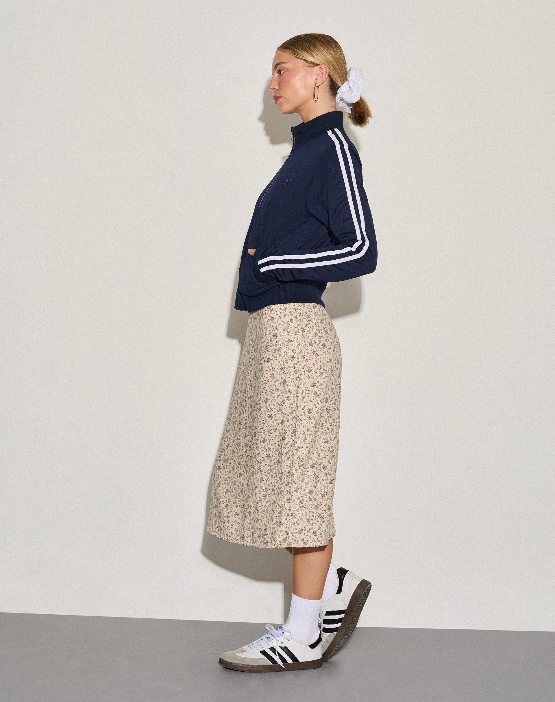 Orion Zip Up Jumper in Navy with White Stripes and M Embroidery - Image 3