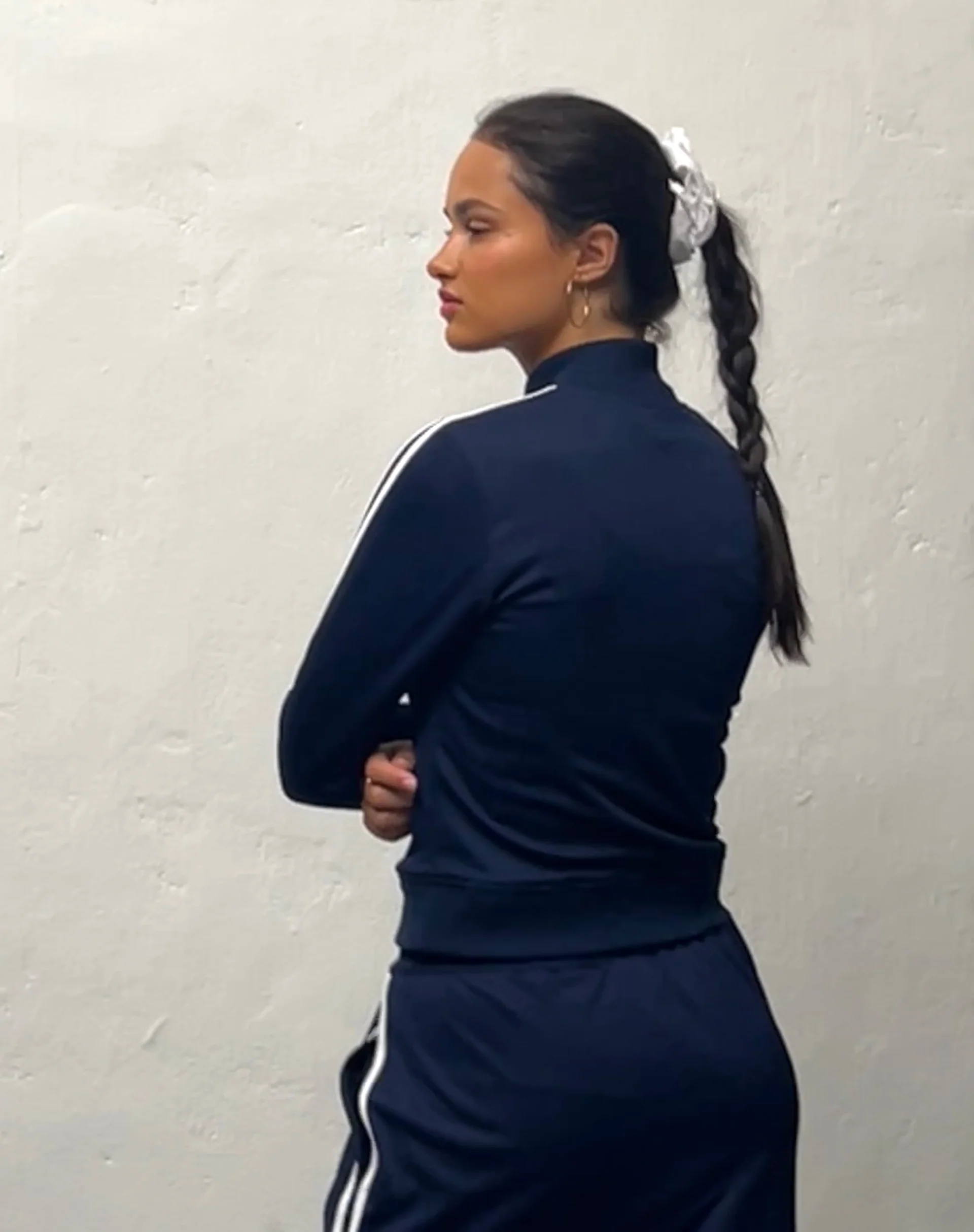Orion Zip Up Jumper in Navy with White Stripes and M Embroidery - Image 6