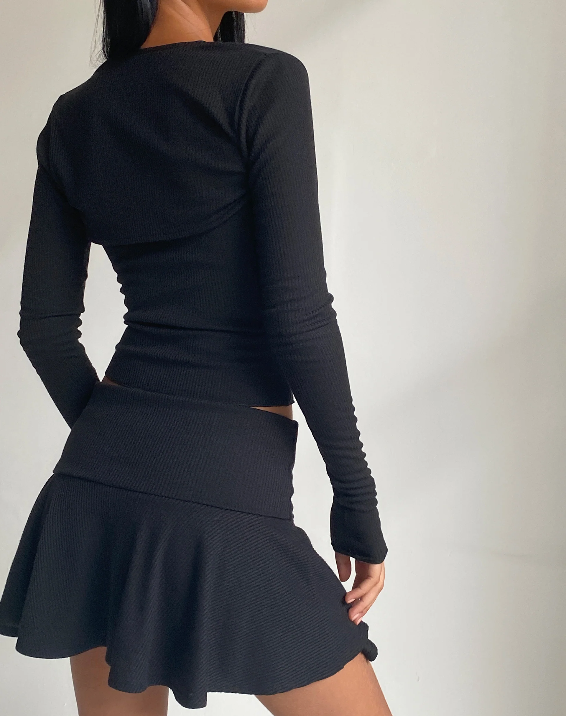 Orla Micro Mini Rib Skirt in Black - Image 2