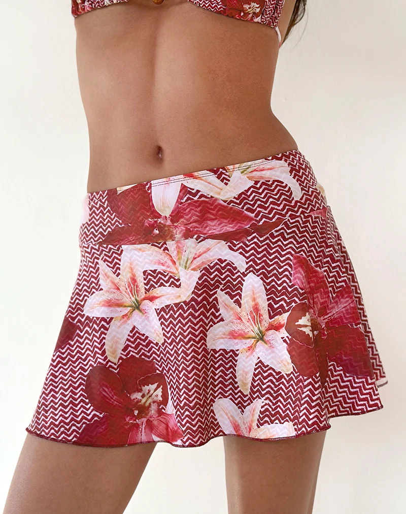 Orla Mini Swim Skirt in Zig Zag Lily Burgundy - Image 2